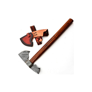 Hache robuste en acier Damas, fabriquée à la main, avec manche de qualité supérieure, pour usage intensif en extérieur, camping et bushcraft. - Product Image 6