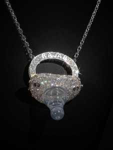 925 Sterling <b>Silver</b> Iced Moissanite Pacifier <b>Pendant</b> Rhodium Plated <b>Initial</b> Letter Charm for Party - Product Image 2