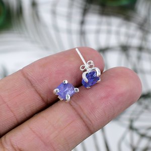 <b>Top</b> Grade Tanzanite Stud Earrings 925 Sterling <b>Silver</b> Natural Gemstone Handmade Jewelry For Women At Wholesale Price - Product Image 4