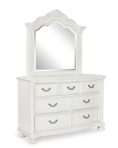 Commode classique en bois de mahogany massif de haute qualité, couleur blanche, avec miroir, pour usage intérieur. - Product Image 1