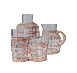 Recién llegado, soportes de vidrio de mimbre Natural, linternas y portavelas, diseños de ratán, decoración de bambú personalizada, cubierta de jarra para el hogar - Product Image 1