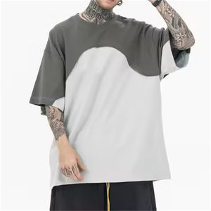 T-shirt HSI Heavyweight coupé-cousu, patchwork bicolore, imprimé, à bords bruts, personnalisé, pour hommes, style pakistanais - Product Image 3