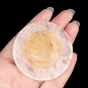 Plaque de Rechargement Ronde en Sélénite Blanche Naturelle en Gros avec Pentagramme Doré Gravé, Disque de Purification en Cristal Reiki - Product Image 5