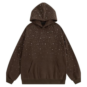 Sweat à capuche personnalisé avec strass, transfert thermocollant scintillant, vente en gros, sublimation, streetwear, pour femmes et hommes, faible MOQ, cristal - Product Image 1