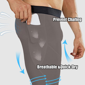 Shorts de compression pour hommes, taille mi-haute, élastiques, séchage rapide, gris, avec poches - Product Image 3