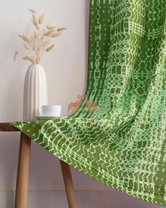 Cortinas de Algodón de Alta Calidad con Estampado Tie Dye Verde, Paneles de Algodón que Filtran la Luz para Sala de Estar, Cocina y Ventanas - Product Image 3