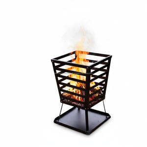 Art Deco Geometric Cut-Out Steel <b>Fire</b> <b>Pit</b> with <b>Glass</b> Wind Panels - Product Image 4