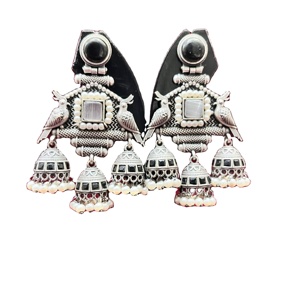 Indian Origin Oxidised <b>Silver</b> Banjara Jhumka <b>Earrings</b> Stylish Long Design for Traditional & Festive Looks Fashion Jewelry Sets - Product Image 3