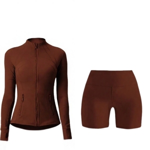 Conjunto Deportivo de 2 Piezas para Mujer XINXU de Alta Calidad, Talla Grande, Transpirable, de Secado Rápido, Chaqueta de Yoga de Manga Larga, Pantalones Cortos con Cintura Elástica - Product Image 5