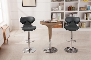 Height Adjustable Commercial Bar Stool Black Faux Leather Swivel Seat Chrome Base Curved <b>Backrest</b> Modern Bar Furniture Kitchen - Product Image 3