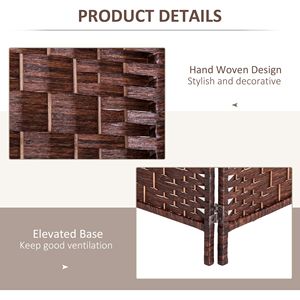 Divisorio per Stanza in Vimini Marrone a 4 Pannelli, Alto 1,8 m, Autoportante e Pieghevole, Schermo per la Privacy per Sala da Pranzo, Stile Funzionale e Robusto - Product Image 6