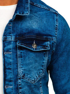 Wholesale <b>Men's</b> Slim Fit Blue Denim <b>Jacket</b> Vintage Washed Jean <b>Jackets</b> Casual Fashion Long Sleeve Streetwear Outerwear Coats - Product Image 3