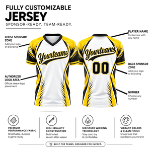 Maillot personnalisé à col en V pour équipes, manches courtes, impression par sublimation, évacuation de l'humidité, 100 % polyester, adulte unisexe - Product Image 2