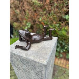 Fournitures de jardin : Sculpture décorative grenouille couchée en fonte, finition bronze, technique de moulage à la main, ornement grenouille vintage décoratif - Product Image 3