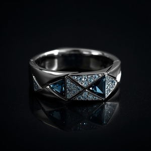 Anillo Geométrico de Oro Sólido de 9K con Gema Azul, Joyería Fina Moderna, Anillo de Diseño de Lujo para Mujer - Product Image 3