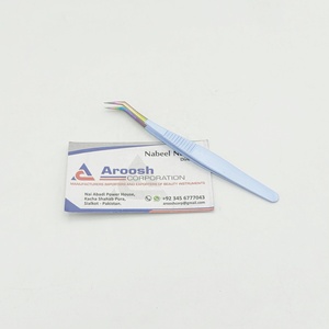 Volumen Punta múltiple con pinzas recubiertas de azul bebé Pinzas Dumont de acero inoxidable sostenible Extensión de pestañas Logotipo personalizado - Product Image 3