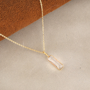ultimate crystal quartz faceted pendant 18k gold plated rectangle bezel set stone necklace handmade brass <b>cable</b> chain jewelry - Product Image 4