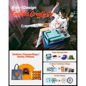 Nueva Máquina de Prensa de Calor Híbrida Multifunción 8 en 1 de 15 x 15 Pulgadas, Fácil Control, Sublimación Rápida, Color Verde Claro, Modelo D0100XFPU8U - Product Image 2