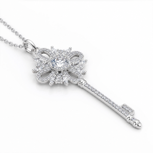 Vintage 925 <b>Sterling</b> <b>Silver</b> Moissanite GRA Certified Trendy Key Shaped Link Chain Key <b>Necklace</b> Women's Jewelry - Product Image 4