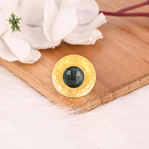 Green <b>Crystal</b> Doublet Brass <b>Ring</b> Handmade Adjustable Boho Statement Fashion Jewelry for Women - Product Image 3