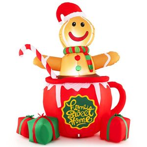 Omino di Pan di Zenzero Gonfiabile da 2,1 Metri per Decorazioni Natalizie da Esterno, Tazza di Cioccolata Calda con Luci LED e Scatole Regalo - Product Image 4