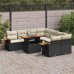 Conjunto de Sofá de Jardín con Reposabrazos Ajustables Grandes en Ratán Sintético Negro - Product Image 1