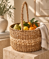 Panier de rangement écologique en jonc de mer tressé à la main avec poignées, organisateur en osier, capacité 4-5L pour la maison moderne, la cuisine, la buanderie et les courses