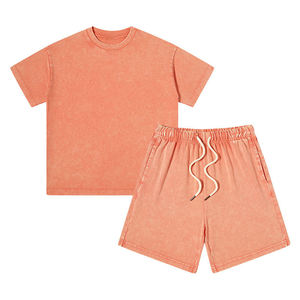 Conjunto de Pantalones Cortos y Camiseta de Verano para Hombre, Estilo Urbano, con Logotipo Personalizado, 100% Algodón, Lavado Ácido, Transpirable, con Dobladillo de Punto - Product Image 4