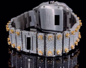 Montre-bracelet rectangulaire élégante à chiffres romains, de luxe, avec diamants, bicolore or et argent, montre tendance - Product Image 5