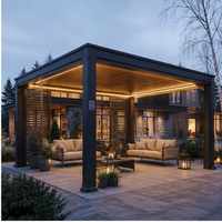 Pergola en aluminium avec éclairage LED, revêtement en poudre, toit à lames orientables électriques, imperméable, bioclimatique, gazebo de luxe