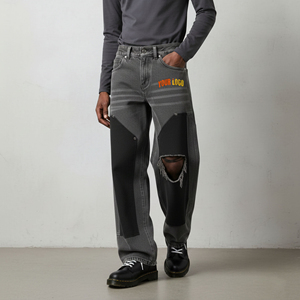 Pantalones Vaqueros de Mezclilla Rectos Holgados con Logotipo Bordado Personalizado, Estilo Hip Hop, Tallas Grandes, para Hombre - Product Image 4