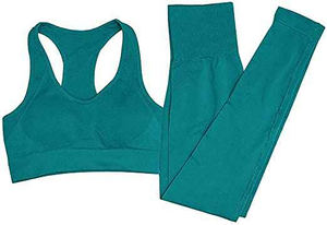 Ensemble de sport pour femme vert émeraude : Soutien-gorge dos nageur et leggings taille haute sans couture, respirant, maintien moyen, pour yoga et entraînement - Product Image 3