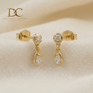 New Handcrafted 14KT Solid Yellow Gold IGI Certified Lab Grown Diamond Stud Teardrop <b>Earring</b> Round Brilliant Cut Women Jewelry - Product Image 5