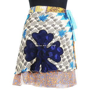 Indian Reversible Sari <b>Wrap</b> Around Mini Skirts For Sale Women's Boho Print Casual <b>Beach</b> Mini Skirt <b>Wrap</b> Summer Beachwear - Product Image 3