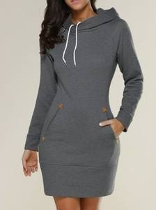 Suéter con Capucha para Mujer, Vestido Informal de Manga Larga, Talla Grande, Bordado 3D, 100% Algodón - Product Image 3