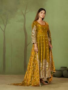 YELLOW Silk Anarkali <b>Suit</b> With Embroidered Dupatta Traditional Indian <b>Wedding</b> <b>Dress</b> <b>Women</b> Floor-Length Loose Fit - Product Image 3