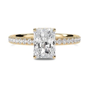 Radiant High <b>Set</b> Hidden Halo Shoulder <b>Ring</b> 0.65 Ct Lab Grown Diamond In 18K <b>Gold</b> And Platinum - Product Image 2