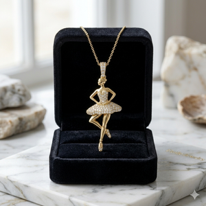 Collier élégant pour femme en or massif 10K personnalisable avec pendentifs charms ballerine dansante sertis de diamants naturels pour soirée - Product Image 4