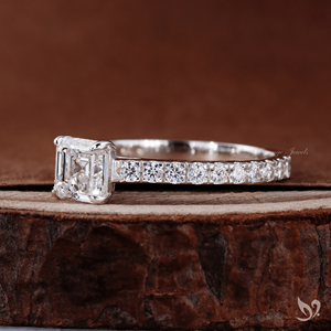 Anillo de Compromiso y Boda con Diamante Cultivado en Laboratorio de Corte Asscher de 1 Quilate, Banda Pavé Catedral, Oro Blanco de 10K, Certificado IGI - Product Image 3