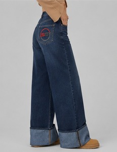 Pantalon en jean pour femme, taille haute, multi-poches, coupe ample, style streetwear décontracté, jambe large - Product Image 5