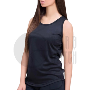 Camiseta sin mangas de punto para mujer, cuello redondo, color negro, transpirable, de poliéster, informal, para hacer ejercicio - Product Image 1