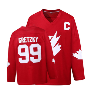 Jersey de Hockey sobre Hielo para Hombre, Gretzky 99, Rojo, Cuello en V, Manga Larga, Malla Transpirable, Capitán C, Impresión Sublimada - Product Image 1