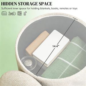 Round <b>Storage</b> Space Ottoman <b>Stool</b> with Footrest Convenient Footstool - Product Image 2