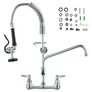 Rubinetto da cucina a parete da 25 pollici, interasse 8 pollici, beccuccio girevole da 12 pollici, spray pre-risciacquo, in ottone estraibile, interasse 8 pollici - Product Image 2