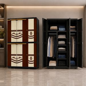 Naiba Mega <b>Portable</b> Plastic Cabinet/<b>Wardrobe</b> with Brown Wood Style Hinged Doors & Hanger for Clothing & Bedroom Storage - Product Image 1