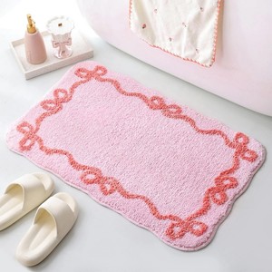 Alfombra de Baño de Algodón Rosa con Borde Bordado, Rectangular, Antideslizante, con Base de Goma, para Uso Doméstico, Diseño Acolchado y Elegante - Product Image 4