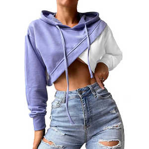 Haut court à capuche en coton tricoté 100 % pour femme, noir, élégant, pour l'entraînement et la gym, impression personnalisée, respirant, logo personnalisé - Product Image 4