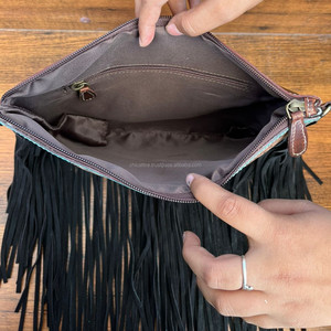 Bolso bandolera con flecos de vaquera occidental de cuero de vaca para mujer, bolso de hombro Floral de cuero de vaca, moda 2025 - Product Image 6