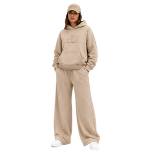 Ensemble de survêtement brodé avec sweat à capuche oversize et pantalon palazzo fluide, haute qualité, pour hiver et automne, vente en gros - Product Image 1