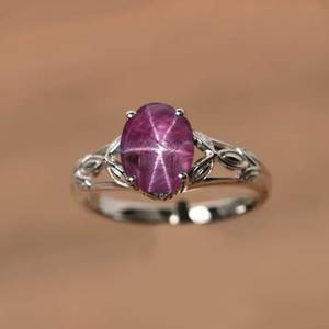 Bague en argent massif Lindy Star Ruby, bague en argent pour femme, bague Star Ruby, argent sterling 925, bague ovale 6 étoiles, bijoux de mariage - Product Image 2